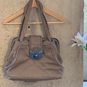 MIMCO Large Croc-Embossed Taupe Leather Turn-lock